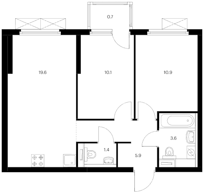 2-комнатная квартира 52.2 м², 21/24 эт., ЖК «Заречный парк»